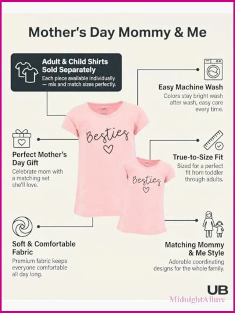 Mommy and Me Matching Tees - Besties - V-Neck Short Sleeve Cotton Spandex